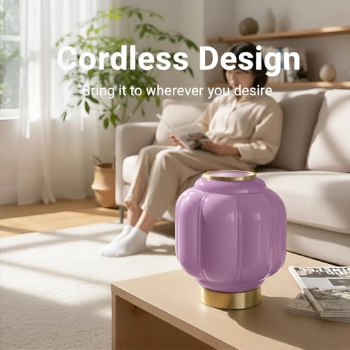 Mushroom Lamp, Cordless Rechargeable Table Lamp with Brass Base & Purple Glass Shade, 4W Dimmable Bedside Table Lamp, Small Vintage Desk Light for Mid Century Modern Home Decor (Purple) - Image 2