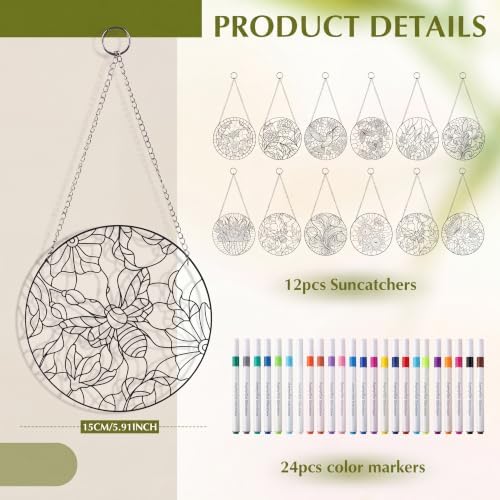 Humyoun 36 Pcs Suncatchers Kit, Stained Glass Painting Arts and Crafts - Image 3