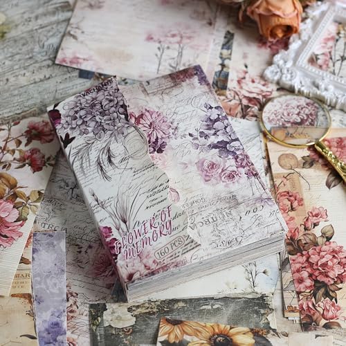 160 Sheets Vintage Flower Scrapbook Paper, Junk Journal Supplies, Purple Pink Flowers with Cursive Script No Repeating Perfect for Junk Journal DIY Cards Craft Albums Scrapbooking Supplies (Purple) - Image 5