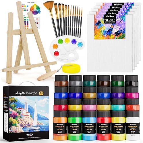 Nicpro 46PCS Acrylic Paint Canvas Set for Adults with 24 Paints (36ML) by Nicpro
