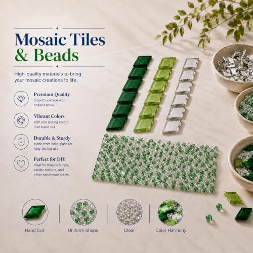 KRAFTSTORIES Turkish Mosaic Lamp Kit DIY Glass Decorative Table Bedside Night Light Tabletop for Living Room Bedroom | Make Your Own Lamp | Antique Bronze Base (Green) - Image 3