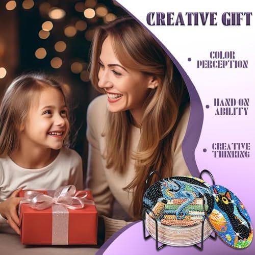 NEGEKFKX 8 Pcs Dragon Book Diamond Art Painting Coasters Kits, Coaster with Holder for Adults, Non-Slip DIY Dot Paint Craft Kits,5D Full Drill DIY Diamond Dot Gem Art Kit Home Decor Arts Craft - Image 6