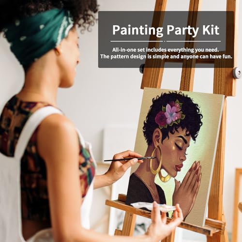 VOCHIC Canvas Painting Kit Pre Drawn Canvas for Painting for Adults Paint and Sip Party Supplies Art Set Afro Pray Woman 8x10 Inches - Image 2