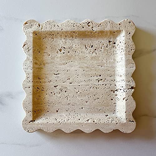 Vintage Natural Marble Tray Small Ornaments Scalloped Tray Handmade Storage Dish for Counter, Vanity, Dresser, Nightstand and Desk (Beige Travertine) - Image 3