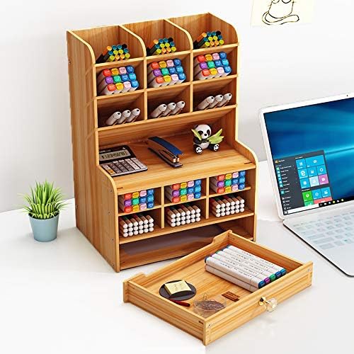Marbrasse Wooden Desk Stationary Organizer, Multi-Functional Pen Holder, Storage Rack for School Home Office Art Supplie (B16-Cherry Color) - Image 5