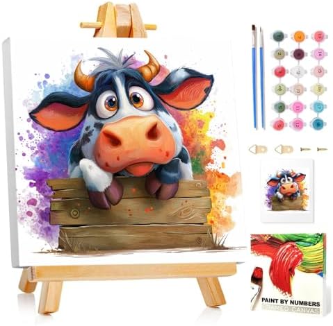 Cow Paint by Numbers Kit for Kids, 8x8 inch by MANDUN