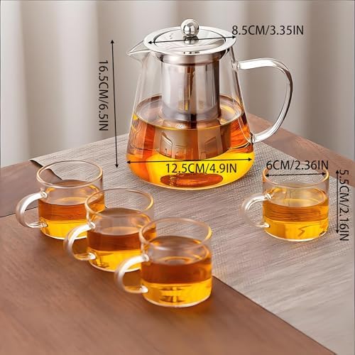 Glass Teapot Stovetop with Infuser 32OZ High Temperature Borosilicate Clear Tea Kettle Loose Leaf Tea Tea pot with Glass Cup Set as Tea Tools Gifts for Home Kitchen and Office - Image 6