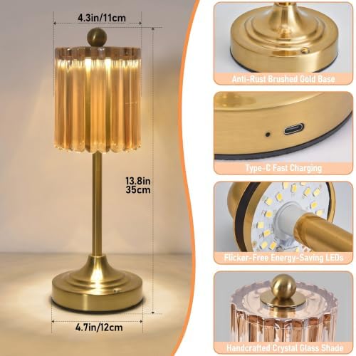 Small Vintage Cordless Table Lamp (Amber-01, 1 Pack) - Image 7