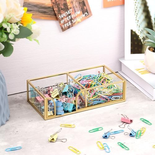 Glass Sticky Note Holder,2 Slots Gold Post It Note Dispenser for Desk,3 x 3 Inch Post It Note Holder, Stylish Sticky Note Dispenser for Home Office Desk Table Drawer - Image 2