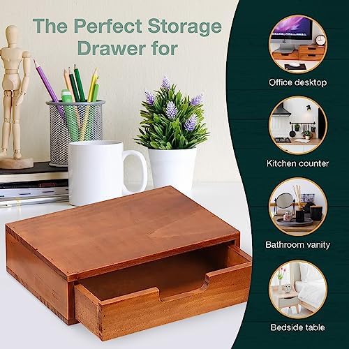 Single Drawer Desktop Storage Organizer in a Modern Wood Design (9.8”x6.9”x 2.8”) Wooden Stackable Drawer Unit - Single Monitor Riser (1-Pack) - Image 6