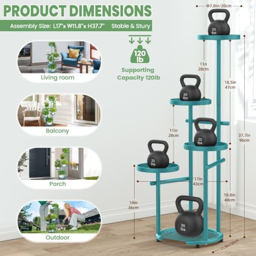TOSKING Tall 5-Tier Round Metal Corner Plant Stand Indoor, Anti-Tip, Blue - Image 3