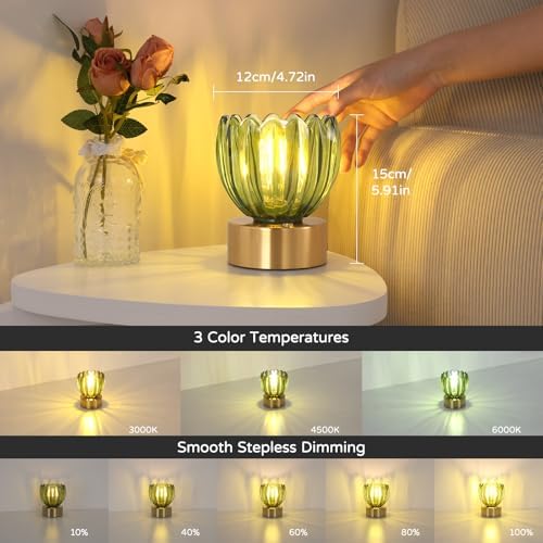 Shenmoyl Cordless Small Table Lamp with 5200mAh Battery & Touch Control, Battery Operated Tulip Table Lamp with 3 Colors, Rechargeable Mini Table Lamps for Bedsides, Bedroom, Nightstand (Green) - Image 3