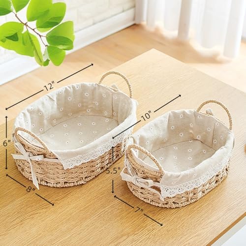 GIB Small Wicker Woven Storage Baskets for Organizing with Handle and Liner - Image 2