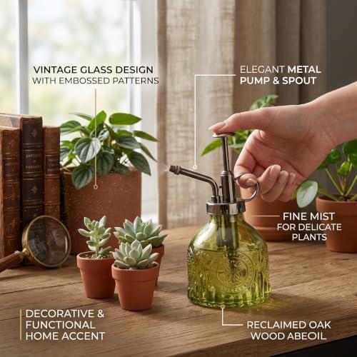 Plant Mister Spray Bottle Retro Embossed Glass Plant Spritzer, Green - Image 4