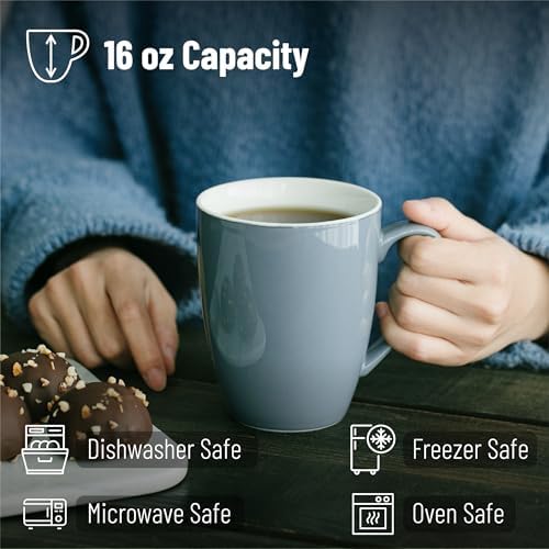 BTaT- Porcelain Coffee Mugs Set, 16 Ounces, 4 Pack, Gray Ceramic Coffee Mugs with Handle, Restaurant Cups for Mocha, Tea, Cappuccino, Cocoa, Cereal, Mug Gift Set, Dishwasher Safe - Image 3