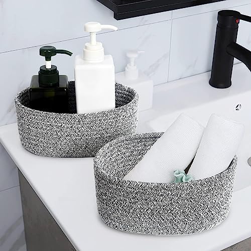 【2 Pack】ABenkle Small Woven Baskets, Tiny Oval Shallow Storage Baskets, Mini Cotton Rope Empty Decorative Basket, Boho Little Organizer Bins for Bathroom, Cat Dog Toy Gifts Baskets - Image 4