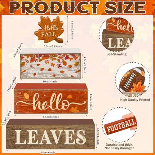 Moucuny 4 Pcs Fall Table Decorations for Home, Maple Leaf Wooden Sign Set - Image 2
