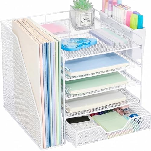 5-Tier Desk File Organizer with Drawer & Pen Holder (White) by Illuminatinglifewiththewarmthandloveoflight