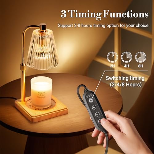 Marycele Candle Warmer Lamp with Timer for Yankee Candles, Adjustable Height Wax Melt Warmer, Birthday Gifts for Mom Women Sister, Vintage Glass Lamp, Christmas Decorations for Home Decor - Image 4