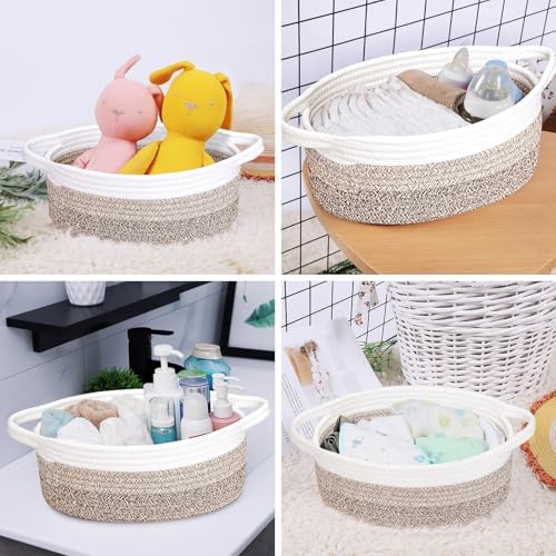 ABenkle Small Basket with Handles, Boho Decorative Rope Woven Dog Cat Toy Storage Bin Shelf Storage Organizer, Easter Christmas Gift Basket, 12"x8"x5" - Image 6