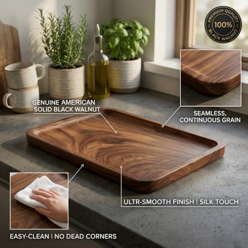 Bamber Wood Serving Tray Wooden Decorative Coffee Tea Platter Black Walnut 13.4 x 9 Inches - Image 2