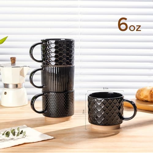 GBhome 6 OZ Stackable Coffee Mugs Set of 4, Ceramic Coffee Cups Set - Image 2