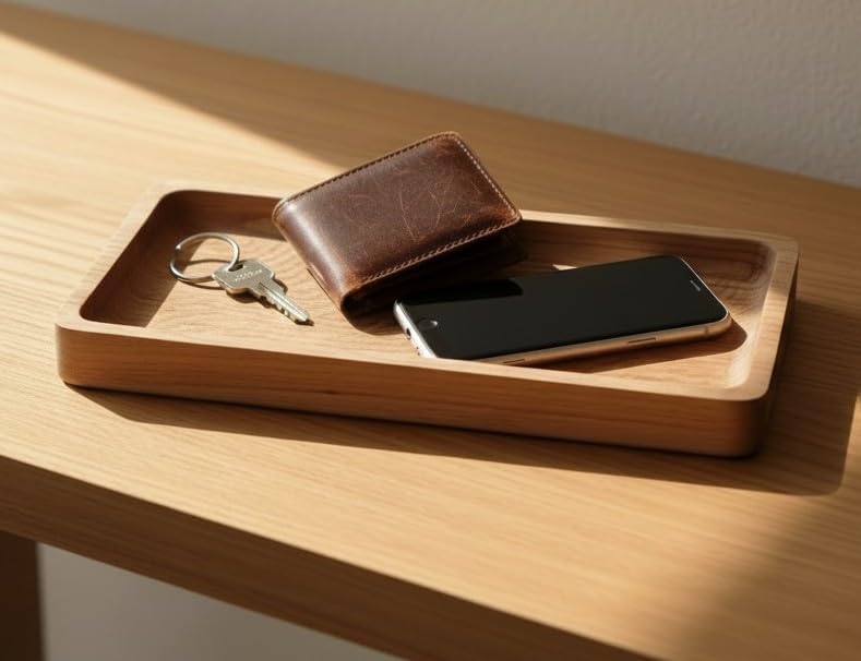 SRCraft Cherry Valet Tray for Men and Women, Wooden Catchall Organizer - Image 6