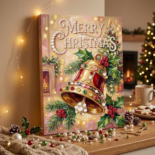 DIY Pearl Painting with Frame Christmas Creative Design, Handmade Healing Home Wall Decoration, 11.81X15.75in (Tools Included)-Bell - Image 5