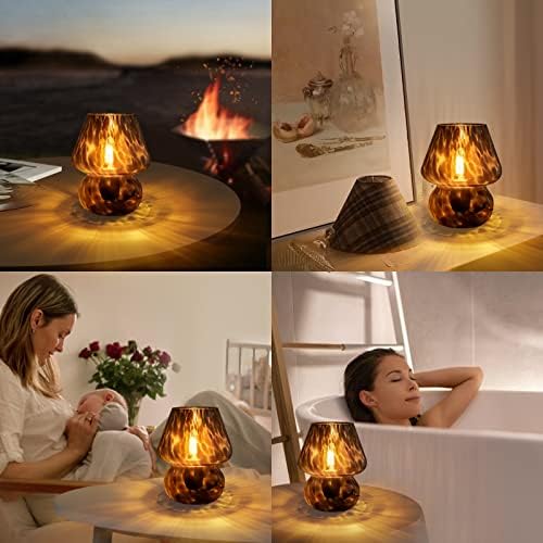 ONEWISH Mushroom Lamp Small Vintage Table Lamp for Bedroom Nightstand, Bedside Lamp Translucent Glass Stepless Dimmable, Murano Aesthetic Home Decor for Living Room Kitchen(Black) - Image 5