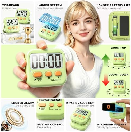 Antonki 2 Pack Digital Timer for Kids Classroom Kitchen Timers for Cooking - Image 4