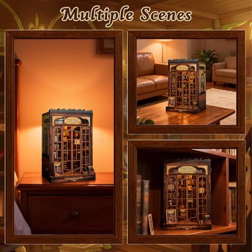 DIY Miniature House Kit, Library Book Nook Kit, 3D Wooden Puzzles Bookshelf Craft Kits, Dollhouse Kit with LED Light, Mini Building Kit for Adults Teen to Build (Retro Bookstore) - Image 6