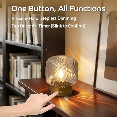 LUSHARBOR Battery Operated Table Lamp with Timer, Stepless Dimming Small Bedside Lamp Battery Powered Cordless Lamp for Home Decor Entryway/Living Room/Coffee Table/Shelf Transparent - Image 4