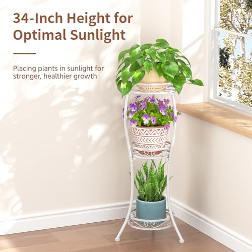LASZOLA 3 Tiers Metal Corner Plant Flower Stand Tall Indoor Outdoor, White - Image 2