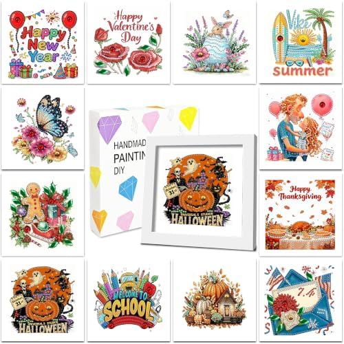 DOZEEZOP 12-Pack Small Diamond Art Kit for Adults Teens 7"x7" by DOZEEZOP