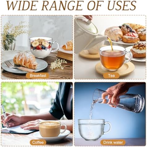 12 Pack Glass Coffee Mugs with Handles, 12 Ounces Glass Breakfast Mugs Bulk, Clear Tea Cups for Hot/cold Drinks, Glassware Set for Americano, Latte, Cappuccino(Simple) - Image 4
