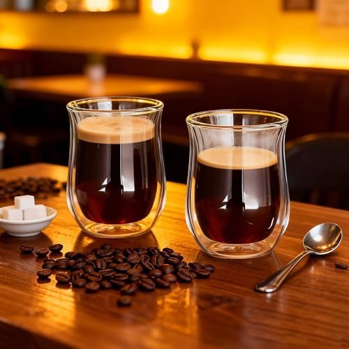 Easyworkz Double Walled Glass Coffee Mugs,Set of 2 (8.5 fl oz / 250ml) - Clear Borosilicate Glass Cups for Coffee, Tea, Whiskey, Cocktails & All Beverages - Image 3