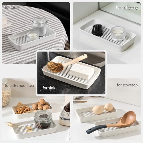 Bathroom Vanity Tray for Countertop,2PC Rectangle Striped Tray,Decorative Bathroom Organizer for Scrubber, Lotion Bottles, Perfume, Jewelry, Candle, Key Trinket Ring(Small,White) - Image 6