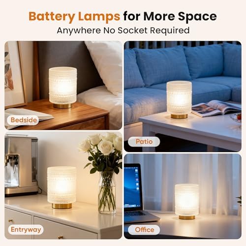 Battery Operated Lamp with Timer, Cordless Table Lamps with LED Warm Bulb - Image 4