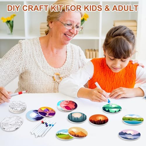 Potchen 12 Pcs Color Your Own Coaster DIY Kits,Minimalist Landscape - Image 5