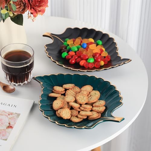 VanEnjoy Candy Dishes Decorative, Key Bowl for Entryway Table, Green Ceramic Bowl Decorative, Decorative Bowl for Keys, Leaf Jewelry Plate Tray - Image 4