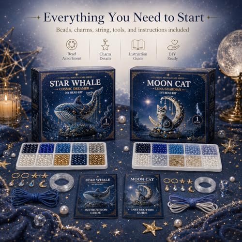 Moon Cat Luna Guardian DIY Bead Kit, Celestial Moon Stars Series, Tiny 3D Beaded Moons Cat Luna Guardian Craft Kit, Handmade Magical Cats Kit for Beginner, Home Decor (M1pc) - Image 5