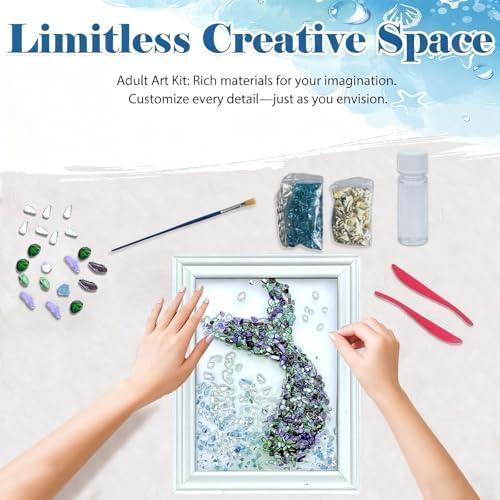 CIYOJA Sea Glass Stained Glass Kit Mermaid Tail – DIY Craft Kit for Adults Women, Mosaic Art Resin Craft Kit with Crushed Seaglass, Beach Frame Artwork for Home Décor, Christmas Adult Craft Kits - Image 2