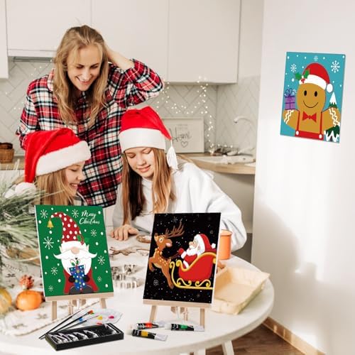 Ctosree 72 Pcs Xmas Paint and Sip Kit for Adults 8'' x 10'' Pre Drawn Canvas for Painting DIY Pre Printed Canvas for Party Favor Afro Acrylic Painting Kit Wood Easel Brushes Date Night Bulk - Image 6