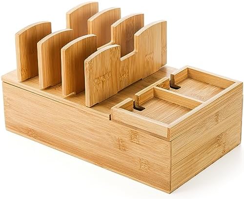 Fasmov Bamboo Charging Station, Charging Stand for Multiple Devices, Electronic Device Desktop Dock Stations Organizer, Cell Phone Docking Stations for Multi Laptop, Tablets, IPads, Watch, Earbuds by Fasmov