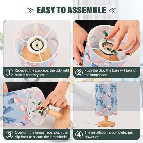 ALAZA Bedside Table Lamp Pink Bow Blue Pattern Lamp for Girls Boys Bedroom with USB Port LED Kids Nightstand Lamp Wood Base Desk Living Room Decor - Image 5