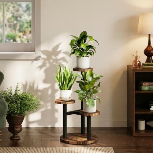 Bamworld Corner Plant Stand Indoor Metal Wood Plant Shelf 3 Tier Brown - Image 6