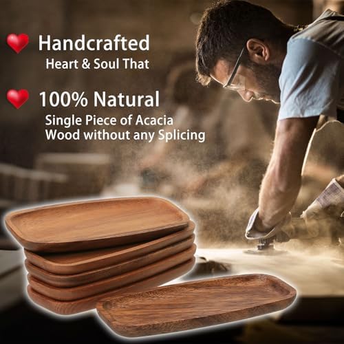 Mini Wooden Serving Platters and Trays, 6.8-inch Solid Acacia Wood Serving Plates for Food/Snacks/Appetizer, also as Jewelry Trays, Mini Charcuterie Board & Cheese Platter, Reusable (6 PCS) - Image 4