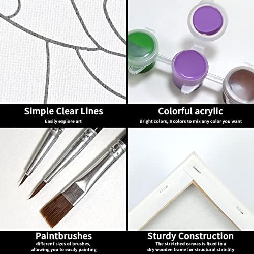 VOCHIC Sip and Paint Pre Drawn Canvas for Painting for Adults Party Kits Party Supplies 8x10 Canvas to Paint 8 Acrylic Colors,3 Brush,1 Pallet Chic Girl Art Set (Pack of 2) - Image 4
