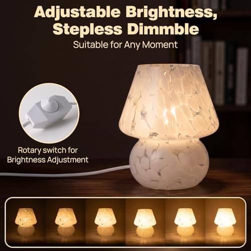 Small Mushroom Table Lamp for Bedside & Nightstand, Murano, White - Image 4