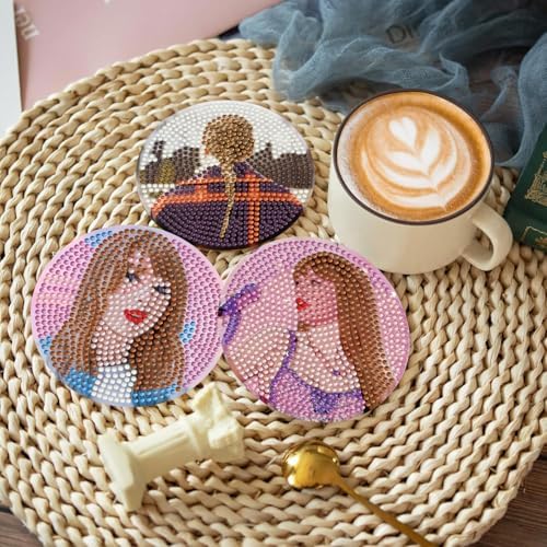 GQYCZZ 8 Pcs Fashion Diamond Art Coaster Set with Diamond Painting Coaster Set and Stand. Suitable for Adults Kids and Beginners. Diamond Art Craft Supplies,Ideal Gift for Adults 4X4IN - Image 3
